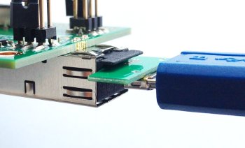 XillyUSB sfp2usb adapter, connected, side view
